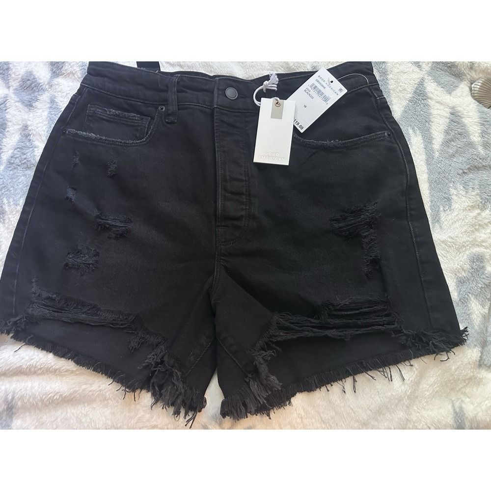 Good American Bombshell Short Shorts Black Size 10/30 Womens Denim Distressed